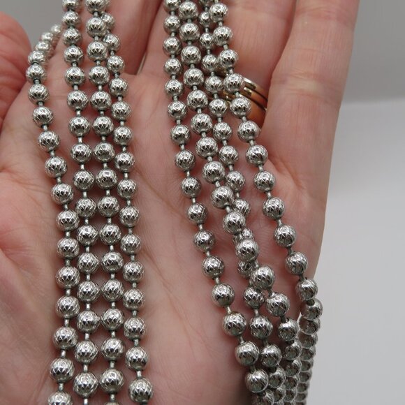 Crown Trifari Silver Tone Textured Beaded Necklace Extra Long - Picture 6 of 8
